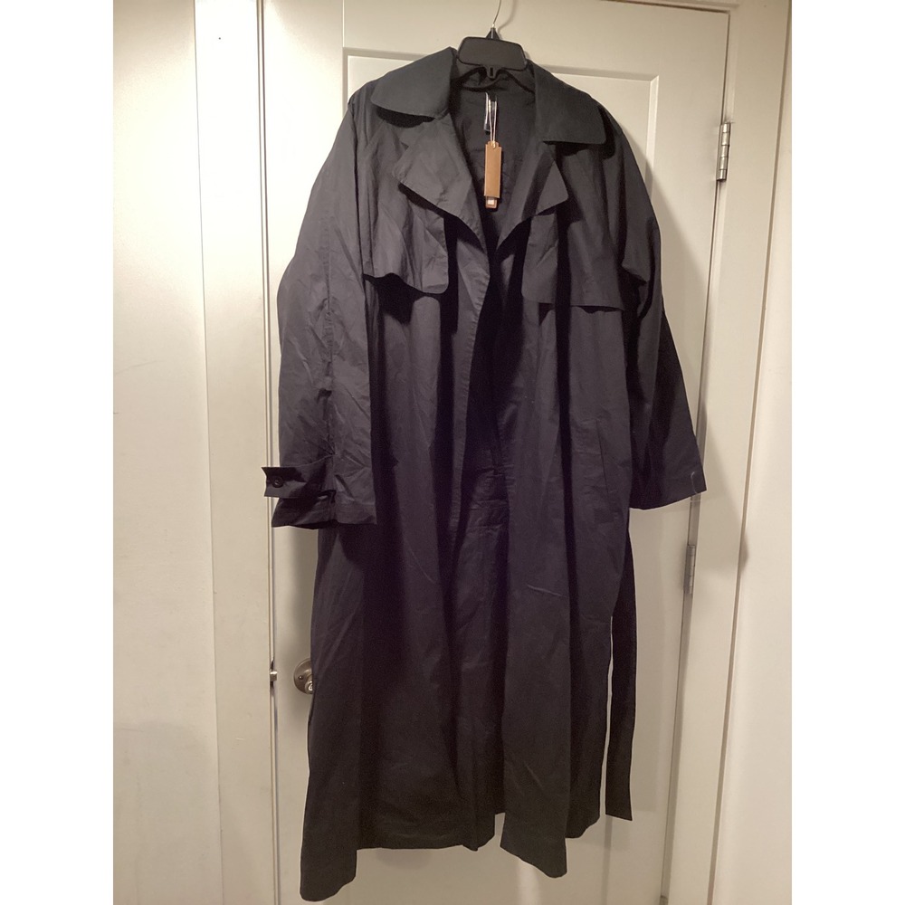 SKIMS Woven Trench Coat Onyx Black Longline Belted Jacket M NEW